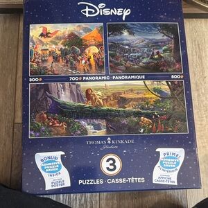 Disney Thomas Kinkade 3 Puzzles NWT